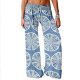 Women's Basic Soft Comfort Daily Home Wide Leg Pants Graphic Full Length Elastic Drawstring Design Print Blue