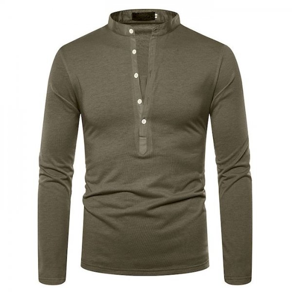 Men's Golf Shirt Solid Color Button-Down Long Sleeve Street Tops Cotton Simple Basic Casual Comfortable Army Green White Black