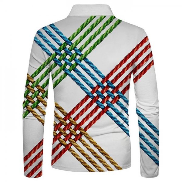 Men's Golf Shirt 3D Print Geometry 3D Print Button-Down Long Sleeve Street Tops Sportswear Casual Fashion Comfortable White