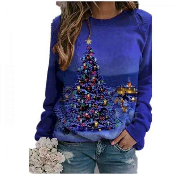 Women's Hoodie Sweatshirt Graphic Color Block Tie Dye Christmas Daily Basic Christmas Hoodies Sweatshirts  Blue Fuchsia Light Bl