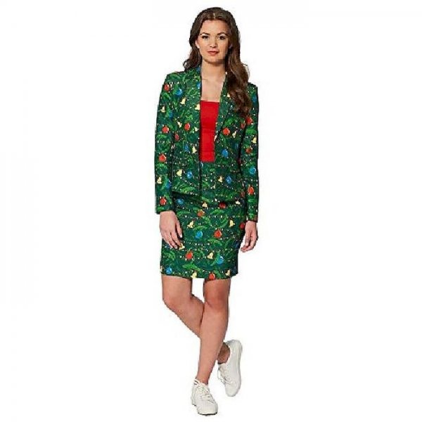 ugly christmas dress suit for women - green trees - includes skirt &amp; jacket - us12 - l