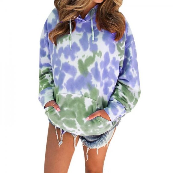 Women's Hoodie Pullover Tie Dye Front Pocket Print Daily Going out 3D Print Casual Streetwear Hoodies Sweatshirts  Blue Yellow B